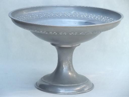 photo of vintage pewter compote bowl, weathered dull silver metal centerpiece #1