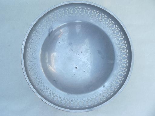 photo of vintage pewter compote bowl, weathered dull silver metal centerpiece #2