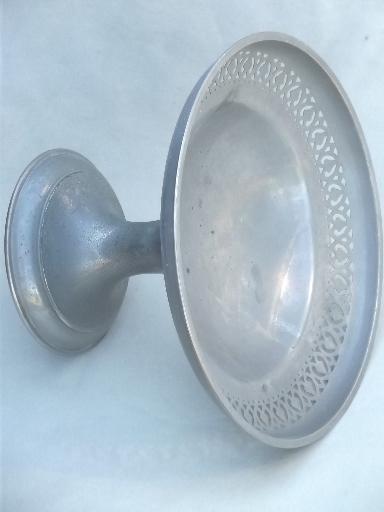 photo of vintage pewter compote bowl, weathered dull silver metal centerpiece #3