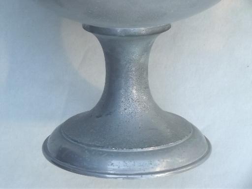 photo of vintage pewter compote bowl, weathered dull silver metal centerpiece #7