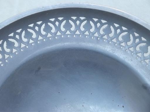 photo of vintage pewter compote bowl, weathered dull silver metal centerpiece #8