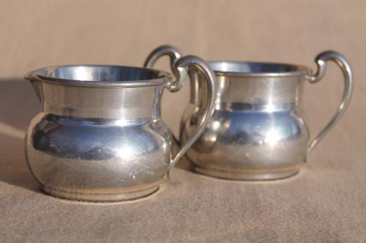 photo of vintage pewter creamer & sugar set, colonial style cream pitcher & sugar bowl #1