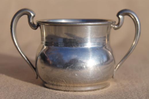 photo of vintage pewter creamer & sugar set, colonial style cream pitcher & sugar bowl #2