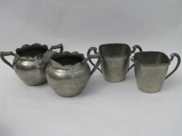 catalog photo of vintage pewter lot, two cream pitcher and sugar bowl sets