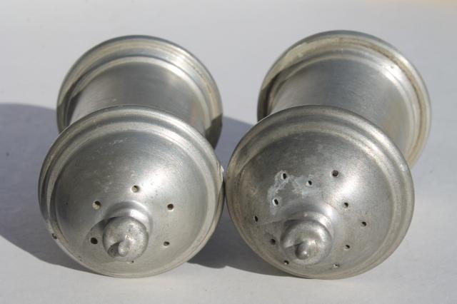 photo of vintage pewter salt & pepper shakers set, antique colonial style pewter #3