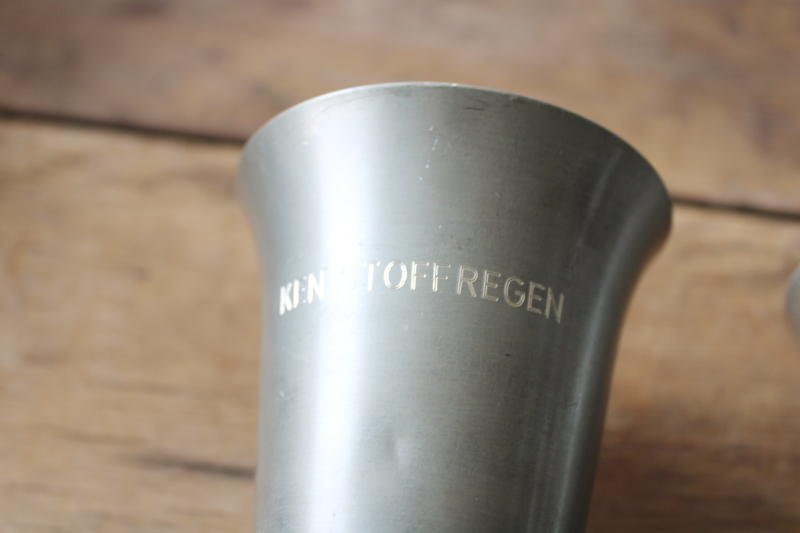 photo of vintage pewter stirrup cups with fox head shape, engraved hunt trophies, trophy cups  #4