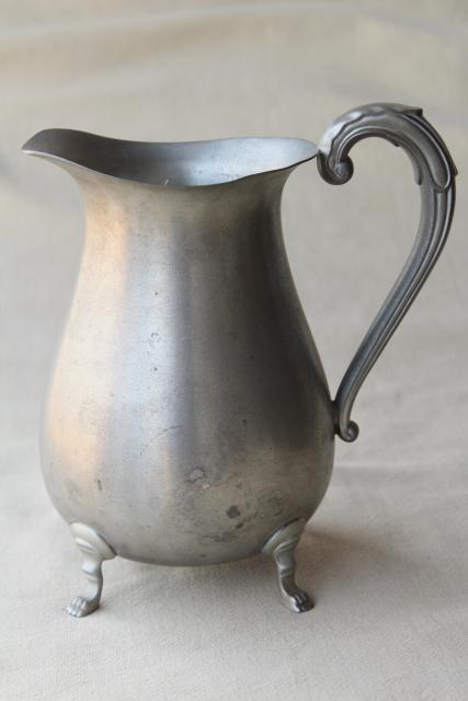 photo of vintage pewter water pitcher, paw foot colonial style jug #2