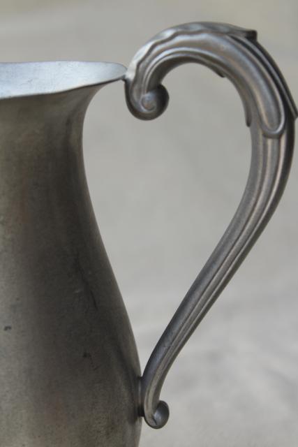 photo of vintage pewter water pitcher, paw foot colonial style jug #6