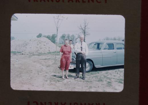 photo of vintage photo slide case w/ slides, photos of midwest small town life mid-century #2