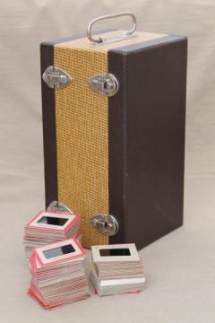 catalog photo of vintage photo slide case w/ slides, photos of midwest small town life mid-century