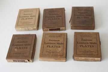 catalog photo of vintage photography collectibles, antique glass plates advertising boxes Eastman Lantern Slides 