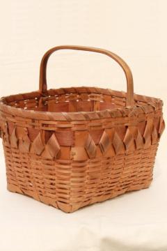 catalog photo of vintage picnic basket or market basket, old Winnebago Indian basket from Wisconsin