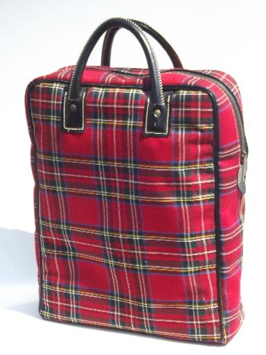 photo of vintage picnic set, red tartanware tote, sandwich carrier, thermos #2