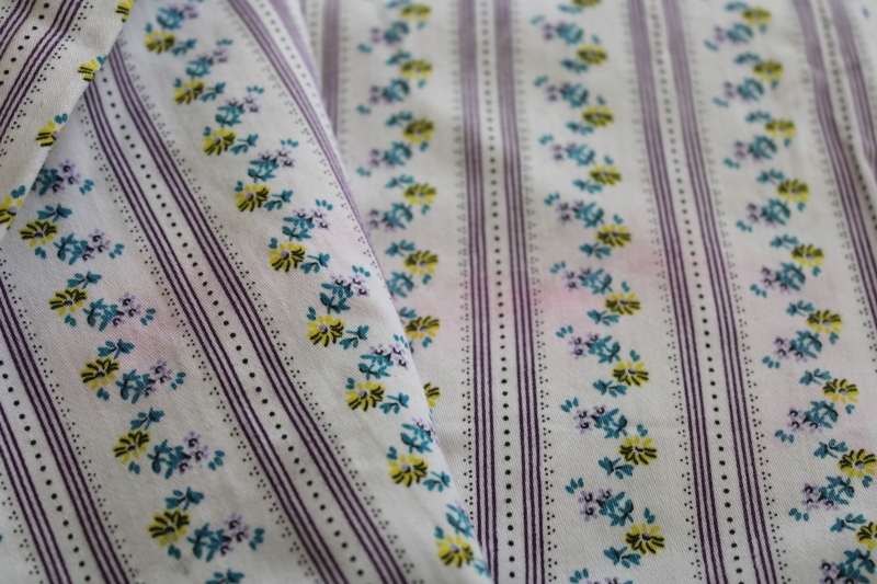 photo of vintage pillow ticking fabric, soft sturdy cotton w/ floral stripe print #3