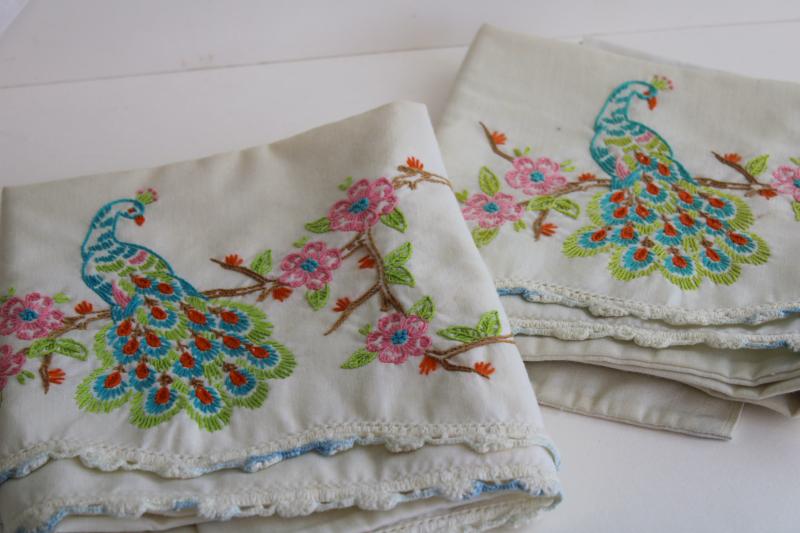 photo of vintage pillowcases w/ embroidery & lace, lot of linens for upcycle sewing projects #8