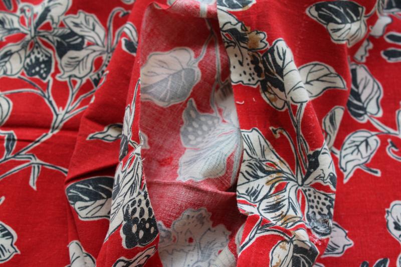 photo of vintage pillowcases made from authentic old cotton feedsacks, red & black print fabric #3