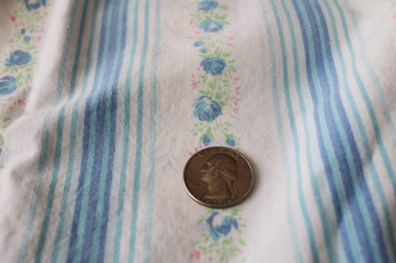 photo of vintage pillowcases, soft washed cotton fabric w/ flowered stripe print blue & white #4