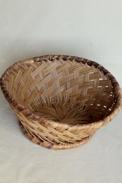 photo of vintage pine needle basket, beautiful large hand woven basketweave bowl #1