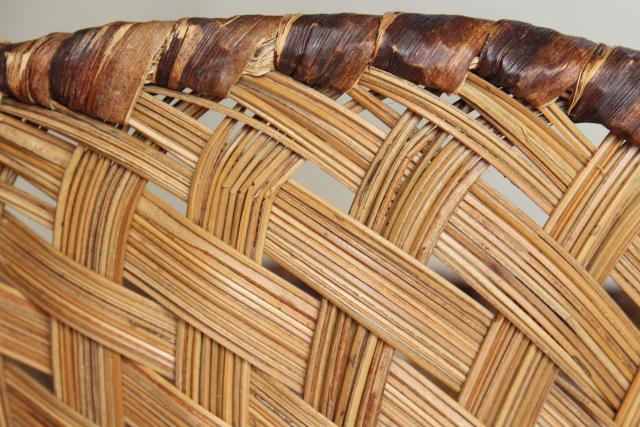 photo of vintage pine needle basket, beautiful large hand woven basketweave bowl #2