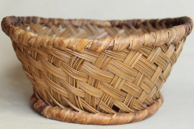 photo of vintage pine needle basket, beautiful large hand woven basketweave bowl #4