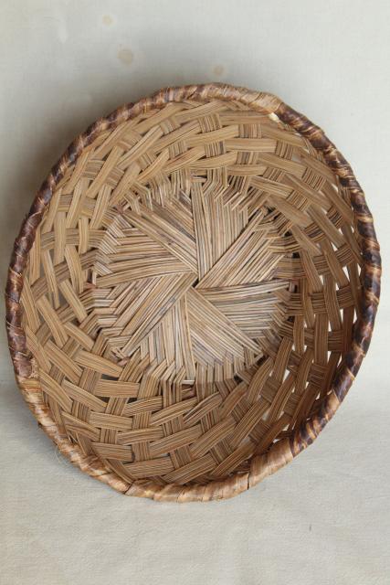 photo of vintage pine needle basket, beautiful large hand woven basketweave bowl #7