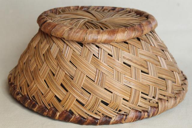 photo of vintage pine needle basket, beautiful large hand woven basketweave bowl #10