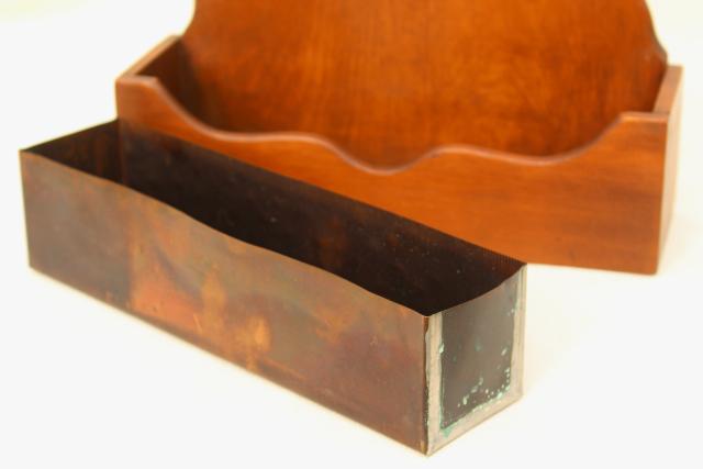 photo of vintage pine wood spoon holder, wooden wall box w/ rack to hold spoons #2