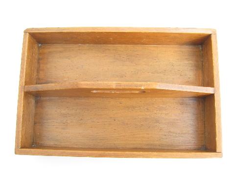 photo of vintage pine wood table box / knife tray with handle, for knives, flatware #2