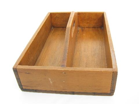 photo of vintage pine wood table box / knife tray with handle, for knives, flatware #3