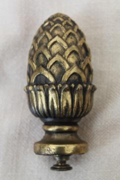 catalog photo of vintage pineapple finial, large cast metal finial for a lamp shade or light fixture