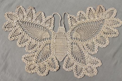 photo of vintage pineapple pattern crochet lace butterfly, cotton thread doily or large motif #1