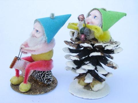 photo of vintage pinecone dwarves Christmas gnomes, original Shiny Brite boxes #3