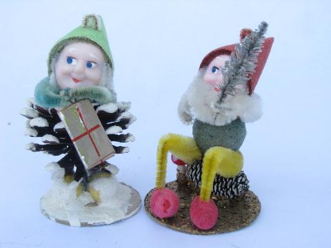 photo of vintage pinecone dwarves Christmas gnomes, original Shiny Brite boxes #4