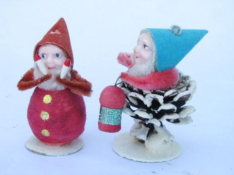 photo of vintage pinecone dwarves Christmas gnomes, original Shiny Brite boxes #5