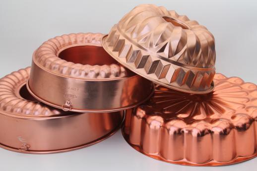 photo of vintage pink aluminum jello mold lot, copper pink ring molds or cake pans #1