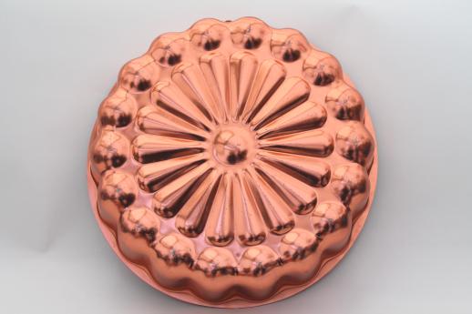 photo of vintage pink aluminum jello mold lot, copper pink ring molds or cake pans #5