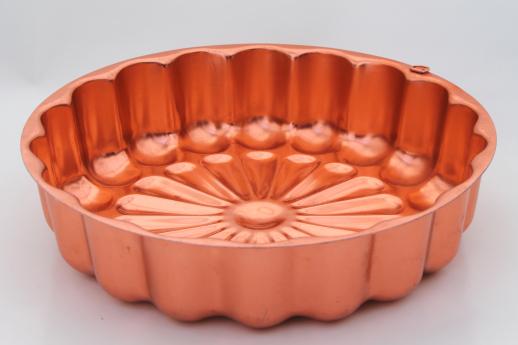 photo of vintage pink aluminum jello mold lot, copper pink ring molds or cake pans #6