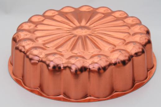 photo of vintage pink aluminum jello mold lot, copper pink ring molds or cake pans #7