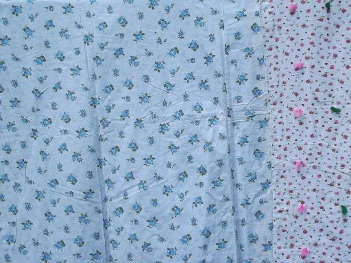 photo of vintage pink and blue feed sack print cotton whole cloth tied quilt comforters #3