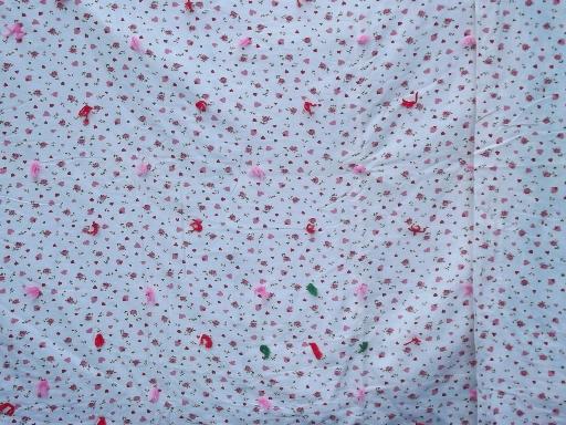 photo of vintage pink and blue feed sack print cotton whole cloth tied quilt comforters #4