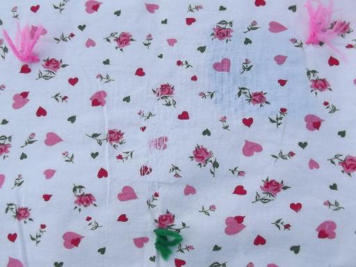 photo of vintage pink and blue feed sack print cotton whole cloth tied quilt comforters #7