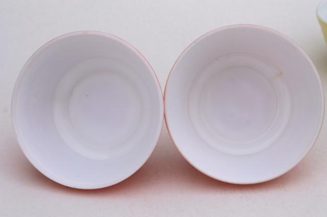 photo of vintage pink blue yellow green cottage cheese bowls, Hazel Atlas Moderntone platonite glass #7