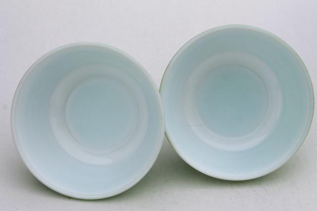 photo of vintage pink blue yellow green cottage cheese bowls, Hazel Atlas Moderntone platonite glass #11