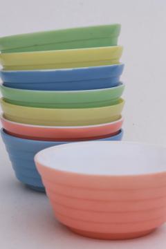 catalog photo of vintage pink blue yellow green cottage cheese bowls, Hazel Atlas Moderntone platonite glass