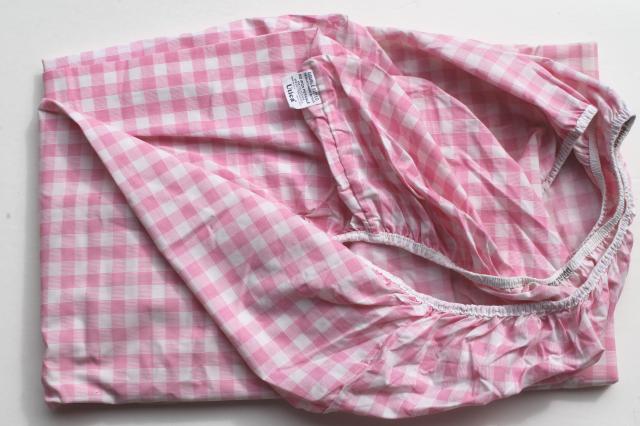 photo of vintage pink checked gingham sheets, double bed full fitted, flat sheet, pillowcase #5