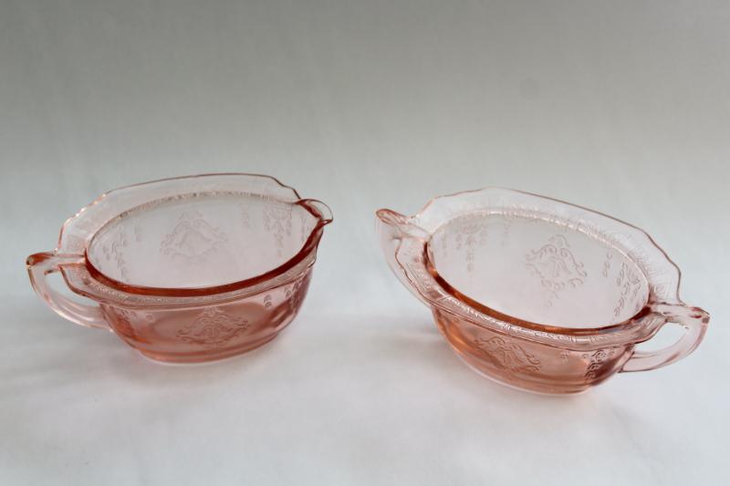 photo of vintage pink depression glass Princess pattern cream & sugar set, 1930s Anchor Hocking #2