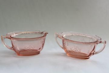 catalog photo of vintage pink depression glass Princess pattern cream & sugar set, 1930s Anchor Hocking