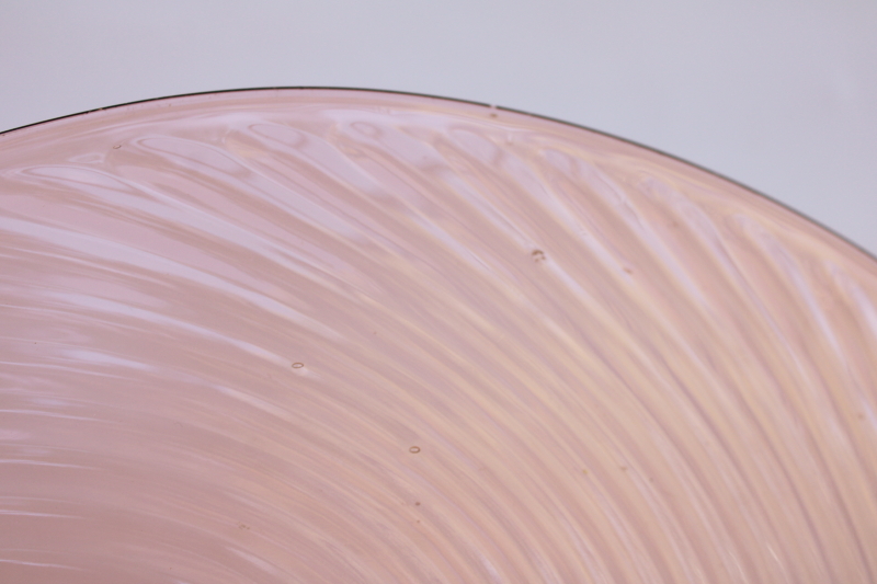 photo of vintage pink depression glass, big round torte cake plate spiral optic swirl pattern #3