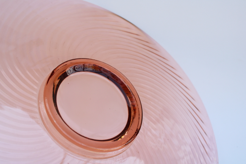 photo of vintage pink depression glass, big round torte cake plate spiral optic swirl pattern #5
