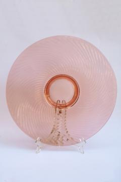 vintage pink depression glass, big round torte cake plate spiral optic swirl pattern 